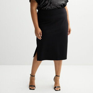 �i�C���E�F�X�g ���f�B�[�X �{�g���X�J�[�g �v���X�T�C�Y Plusize Nine West Ponte Pencil Skirt Mineral Black �u���b�N