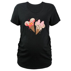 �A�j���L�����N�^�[ ���f�B�[�X �g�b�v�X T�V���c V�l�b�N �}�^�j�e�B �O���t�B�b�N Licensed Character Maternity Mickey Mouse And Minnie Ice Cream Cones V-Neck Graphic Tee Black �u���b�N