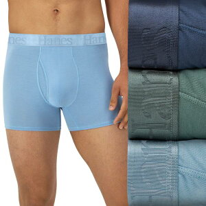 �w�C���Y �����Y �A���_�[�E�F�A �{�N�T�[�p���c Men's Hanes 3-Pack Originals Ultimate SuperSoft Short Leg Boxer Brief Underwear Blue Green �u���[