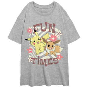 �A�j���L�����N�^�[ ���f�B�[�X �g�b�v�X T�V���c �O���t�B�b�N Licensed Character Juniors' Pokemon Pikachu And Eevee Fun Times Oversize Graphic Tee Athletic Heather �w�U�[