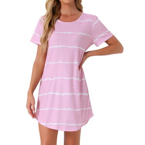 cheibear ���f�B�[�X �A���_�[�E�F�A �i�C�g�E�F�A �V���c cheibear Women's Round Neck Nightshirt Striped Short Sleeve Sleepshirt Nightgown Pink �s���N