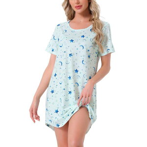 cheibear ���f�B�[�X �A���_�[�E�F�A �i�C�g�E�F�A �V���c�����s�[�X T�V���c cheibear Women'sleepshirt-shirt Dress Colorful Striped Short Sleeve Nightshirt Nightgown Star Moon �X�g���C�v