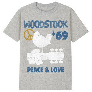 �A�j���L�����N�^�[ �����Y �g�b�v�X T�V���c �O���t�B�b�N Licensed Character Men's Woodstock Peace & Love Graphic Tee Heather Gray �O���[