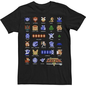 �A�j���L�����N�^�[ �����Y �g�b�v�X T�V���c �g�[�� Licensed Character Big & Tall Nintendo Legend Of Zelda Character Pixel Art Portrait Grid Tee Black �u���b�N