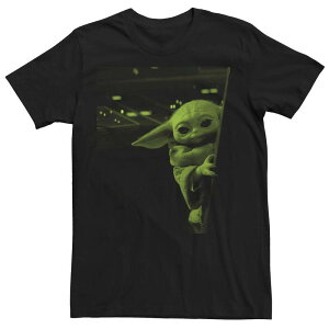 �A�j���L�����N�^�[ �����Y �g�b�v�X T�V���c �O���t�B�b�N Licensed Character Men'star Wars The Mandalorian Grogu Peeking Out Graphic Tee Black �u���b�N