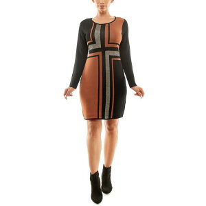 �j�i���I�i���h ���f�B�[�X �g�b�v�X �����s�[�X Women's Nina Leonard Sheath Dress Black Cognac Tan �u���b�N