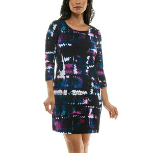 �j�i���I�i���h ���f�B�[�X �g�b�v�X �����s�[�X �N���[�v Women �f s Nina Leonard Textured Crepe Pocket Dress Black Deep Sapphire Mu �u���b�N