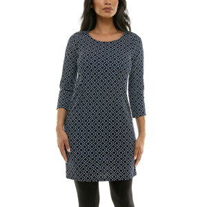�j�i���I�i���h ���f�B�[�X �g�b�v�X �����s�[�X �N���[�v Women �f s Nina Leonard Textured Crepe Pocket Dress Navy Ivory �A�C�{���[