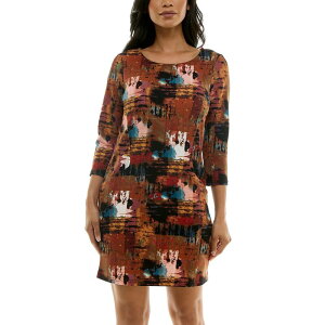 �j�i���I�i���h ���f�B�[�X �g�b�v�X �����s�[�X �N���[�v Women �f s Nina Leonard Textured Crepe Pocket Dress Rust Multi ���X�g