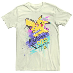 �A�j���L�����N�^�[ �����Y �g�b�v�X T�V���c Licensed Character Men's Pok moneon Pikachu Graffiti Wall Tee Natural