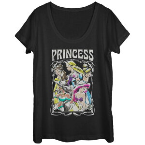 �f�B�Y�j�[ ���f�B�[�X �g�b�v�X T�V���c �O���t�B�b�N Disney's Belle Rapunzel Cinderella Jasmine & Ariel Princess Profile Portrait Scoop Neck Juniors' Graphic Tee Black �u���b�N