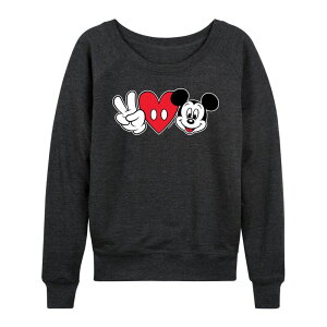 �f�B�Y�j�[ ���f�B�[�X �g�b�v�X T�V���c �p�C�� Disney's Mickey Mouse Women's Peace Love French Terry Long Sleeve Tee Heather Charcoal �`���R�[��