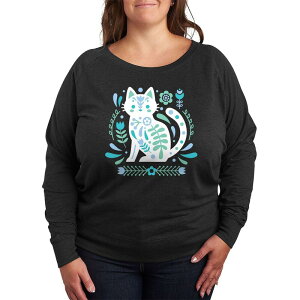 �A�j���L�����N�^�[ ���f�B�[�X �g�b�v�X T�V���c �v���X�T�C�Y �p�C�� Licensed Character Plusize Scandinavian Cat French Terry Long Sleeve Tee Heather Charcoal �`���R�[��