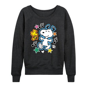�A�j���L�����N�^�[ ���f�B�[�X �g�b�v�X T�V���c �p�C�� Licensed Character Women's Peanutsnoopy & Woodstock Patches French Terry Long Sleeve Tee Heather Charcoal Gray �`���R�[��