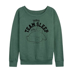 �A�j���L�����N�^�[ ���f�B�[�X �g�b�v�X T�V���c �v���X�T�C�Y �p�C�� Licensed Character Plusize Pokemon Snorlax Team Sleep French Terry Long Sleeve Tee Heather Green �w�U�[