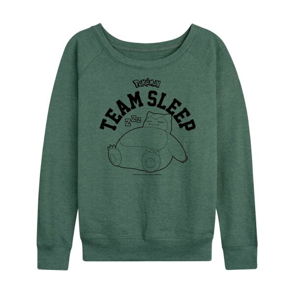 アニメキャラクター レディース トップス Tシャツ パイル Licensed Character Women's Pokemon Snorlax Team Sleep French Terry Long Sleeve Tee Heather Green ヘザー