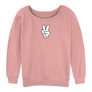 �f�B�Y�j�[ ���f�B�[�X �g�b�v�X T�V���c �p�C�� �O���t�B�b�N Disney Juniors' Mickey Mouse Hand Peace Sign Graphic Slouchy Terry Desert Pink �s���N
