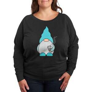 �A�j���L�����N�^�[ ���f�B�[�X �g�b�v�X T�V���c �v���X�T�C�Y �p�C�� Licensed Character Plusize Gnome With Coffee French Terry Long Sleeve Tee Heather Charcoal �`���R�[��