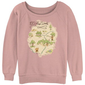 �f�B�Y�j�[ ���f�B�[�X �g�b�v�X T�V���c �p�C�� �O���t�B�b�N Disney's Winnie The Pooh 100 Acre Woods Map Juniors' Graphic Slouchy Terry Desert Pink �s���N