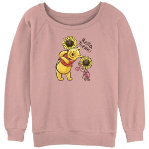 �f�B�Y�j�[ ���f�B�[�X �g�b�v�X T�V���c �p�C�� �O���t�B�b�N Disney's Winnie The Pooh And Piglet Hello There Sunflower Juniors' Graphic Slouchy Terry Desert Pink �s���N