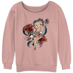 �y���������z �A�j���L�����N�^�[ ���f�B�[�X T�V���c �g�b�v�X Women's Betty Boop Cutie Tattoo Design Slouchy Terry Graphic Pullover Desert Pink