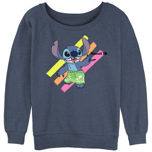 �f�B�Y�j�[ ���f�B�[�X �g�b�v�X T�V���c �p�C�� �O���t�B�b�N Disney's Lilo & Stitch Juniors' Shaka Wave Stitch Slouchy Terry Graphic Pullover Blue Heather �w�U�[