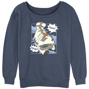 �y���������z �A�j���L�����N�^�[ ���f�B�[�X T�V���c �g�b�v�X Juniors' Avatar The Last Airbender Appa Ride Slouchy Terry Graphic Pullover Blue Heather