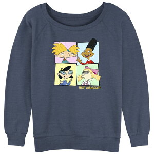 �j�R���f�I�� ���f�B�[�X �g�b�v�X T�V���c �p�C�� �O���t�B�b�N Nickelodeon Juniors' Hey Arnold! Arnold Gerald Phoebe And Helga Square Portraitslouchy Terry Graphic Pullover Blue Heather �w�U�[