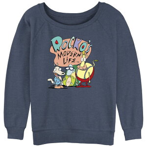 �j�R���f�I�� ���f�B�[�X �g�b�v�X T�V���c �p�C�� ���S �O���t�B�b�N Nickelodeon Juniors' Rocko's Modern Life Logo Slouchy Terry Graphic Pullover Blue Heather �w�U�[