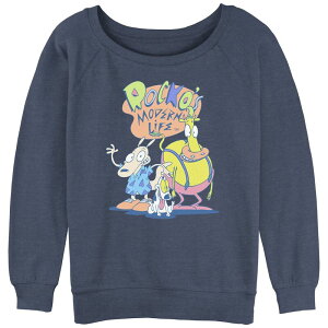 �j�R���f�I�� ���f�B�[�X �g�b�v�X T�V���c �p�C�� �O���t�B�b�N Nickelodeon Juniors' Rocko's Modern Life Classic Group Slouchy Terry Graphic Pullover Blue Heather �w�U�[