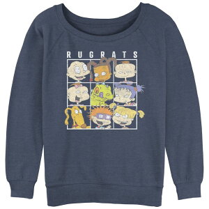 �j�R���f�I�� ���f�B�[�X �g�b�v�X T�V���c �p�C�� �O���t�B�b�N Nickelodeon Juniors' Rugrats Babies Board Slouchy Terry Graphic Pullover Blue Heather �w�U�[