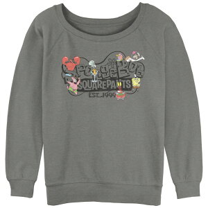 �j�R���f�I�� ���f�B�[�X �g�b�v�X T�V���c �p���c �p�C�� ���S �O���t�B�b�N Nickelodeon Juniors' SpongeBob SquarePants Title Logo Est. 1999 Slouchy Terry Graphic Pullover Gray Heather �O���[
