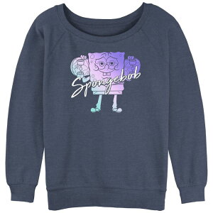 �j�R���f�I�� ���f�B�[�X �g�b�v�X T�V���c �p���c �p�C�� �O���t�B�b�N Nickelodeon Juniors' SpongeBob SquarePants Cool Skater Slouchy Terry Graphic Pullover Blue Heather �w�U�[