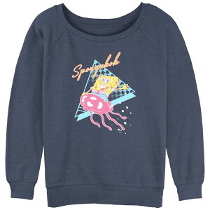 �j�R���f�I�� ���f�B�[�X �g�b�v�X T�V���c �p���c �p�C�� �O���t�B�b�N Nickelodeon Juniors' SpongeBob SquarePants Riding Jellyfish Slouchy Terry Graphic Pullover Blue Heather �w�U�[