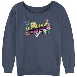 �j�R���f�I�� ���f�B�[�X �g�b�v�X T�V���c �p���c �p�C�� �O���t�B�b�N Nickelodeon Juniors' SpongeBob SquarePants Original Crew Slouchy Terry Graphic Pullover Blue Heather �w�U�[