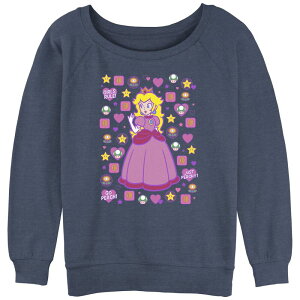 �A�j���L�����N�^�[ ���f�B�[�X �g�b�v�X T�V���c �p�C�� �O���t�B�b�N Licensed Character Juniors' Super Mario Bros Princess Peach Iconslouchy Terry Graphic Pullover Blue Heather �w�U�[