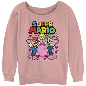 �A�j���L�����N�^�[ ���f�B�[�X �g�b�v�X T�V���c �p�C�� �O���t�B�b�N Licensed Character Juniors' Super Mario Bros Main Trio Slouchy Terry Graphic Pullover Desert Pink �s���N