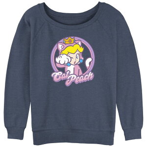 �A�j���L�����N�^�[ ���f�B�[�X �g�b�v�X T�V���c �p�C�� �O���t�B�b�N Licensed Character Juniors' Super Mario Bros Cat Peach Badge Slouchy Terry Graphic Pullover Blue Heather �w�U�[