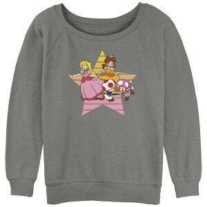 �A�j���L�����N�^�[ ���f�B�[�X �g�b�v�X T�V���c �p�C�� �O���t�B�b�N Licensed Character Juniors' Super Mario Bros Princess Peach And Friendslouchy Terry Graphic Pullover Gray Heather �O���[