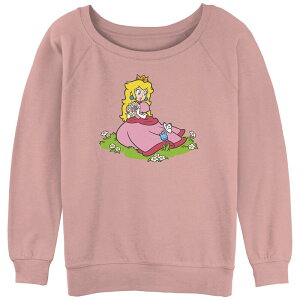 �A�j���L�����N�^�[ ���f�B�[�X �g�b�v�X T�V���c �p�C�� �O���t�B�b�N Licensed Character Juniors' Super Mario Bros Princess Peach Picking Flowerslouchy Terry Graphic Pullover Desert Pink �s���N