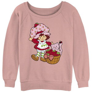 �A�j���L�����N�^�[ ���f�B�[�X �g�b�v�X T�V���c �p�C�� �O���t�B�b�N Licensed Character Juniors' Strawberry Shortcake And Custard Portrait Slouchy Terry Graphic Pullover Desert Pink �s���N