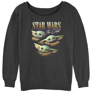 �X�^�[ �E�H�[�Y ���f�B�[�X �g�b�v�X T�V���c �p�C�� �O���t�B�b�N Juniors' The Mandalorian Star Wars The Child Slouchy Terry Graphic Pullover Charcoal Heather �`���R�[��