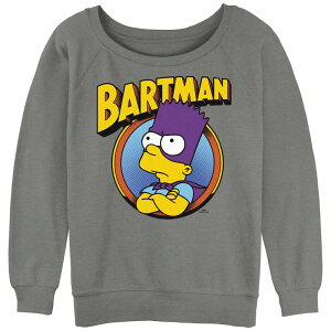 �A�j���L�����N�^�[ ���f�B�[�X �g�b�v�X T�V���c �p�C�� �O���t�B�b�N Licensed Character Juniors' The Simpsons Bartman Hero Shot Slouchy Terry Graphic Pullover Gray Heather �O���[