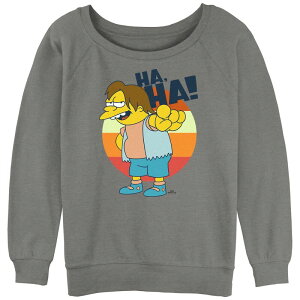 �A�j���L�����N�^�[ ���f�B�[�X �g�b�v�X T�V���c �p�C�� �O���t�B�b�N Licensed Character Juniors' The Simpsons Nelson Muntz Ha Slouchy Terry Graphic Pullover Gray Heather �O���[
