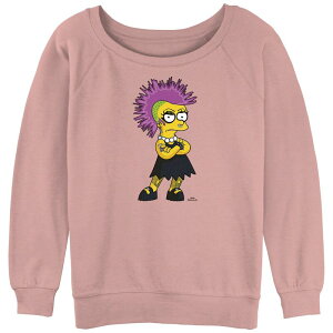 �A�j���L�����N�^�[ ���f�B�[�X �g�b�v�X T�V���c �p�C�� �O���t�B�b�N Licensed Character Juniors' The Simpsons Lisa Punk Slouchy Terry Graphic Pullover Desert Pink �s���N