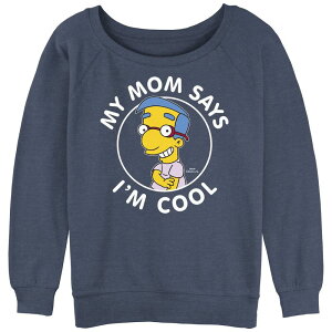�A�j���L�����N�^�[ ���f�B�[�X �g�b�v�X T�V���c �p�C�� �O���t�B�b�N Licensed Character Juniors' The Simpsons Milhouse My Mom Says I'm Cool Slouchy Terry Graphic Pullover Blue Heather �w�U�[