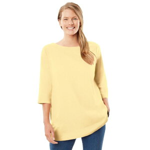 �E�[�}�� �E�B�Y�C�� ���f�B�[�X �g�b�v�X T�V���c �v���X�T�C�Y Woman Within Plusize Perfecthree-Quarter Sleeve Boatneck Tee Banana