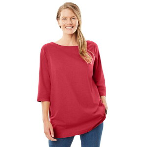 �E�[�}�� �E�B�Y�C�� ���f�B�[�X �g�b�v�X T�V���c �v���X�T�C�Y Woman Within Plusize Perfecthree-Quarter Sleeve Boatneck Tee Classic Red ���b�h