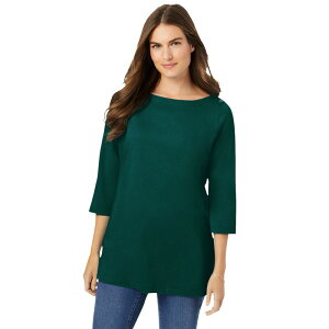�E�[�}�� �E�B�Y�C�� ���f�B�[�X �g�b�v�X T�V���c �v���X�T�C�Y Woman Within Plusize Perfecthree-Quarter Sleeve Boatneck Teemerald Green �O���[��