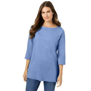 �E�[�}�� �E�B�Y�C�� ���f�B�[�X �g�b�v�X T�V���c �v���X�T�C�Y Woman Within Plusize Perfecthree-Quarter Sleeve Boatneck Tee French Blue �u���[